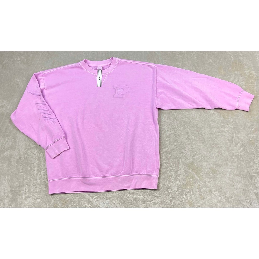 Victoria's Secret PINK Oversized Crewneck Sweatshirt Orchid Pink Logo Large NWT